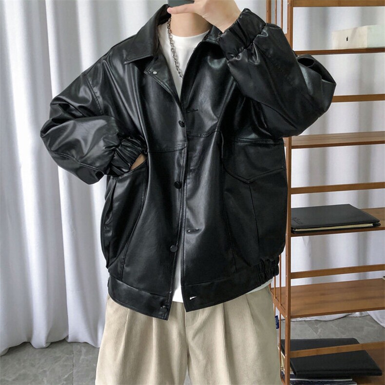 现货-秋季皮衣外套男宽松休闲PU机车皮夹克潮流A584-P90,男装夹克,电商A351