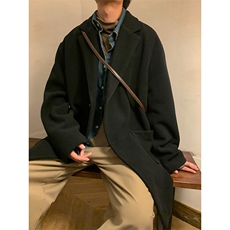 N2075/P90冬季港风呢大衣男中长款男女呢料潮呢子外套风衣，男装风衣，电商A141