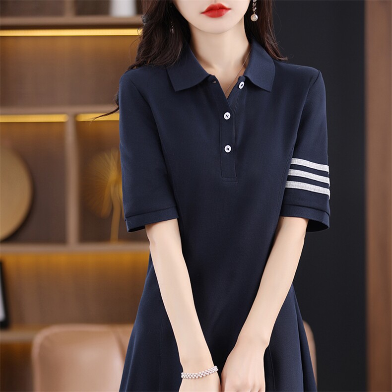 24夏季新款中长款连衣裙女POLO领运动显瘦长裙休闲短袖t恤打底衫,女装连衣裙,臻维羊绒