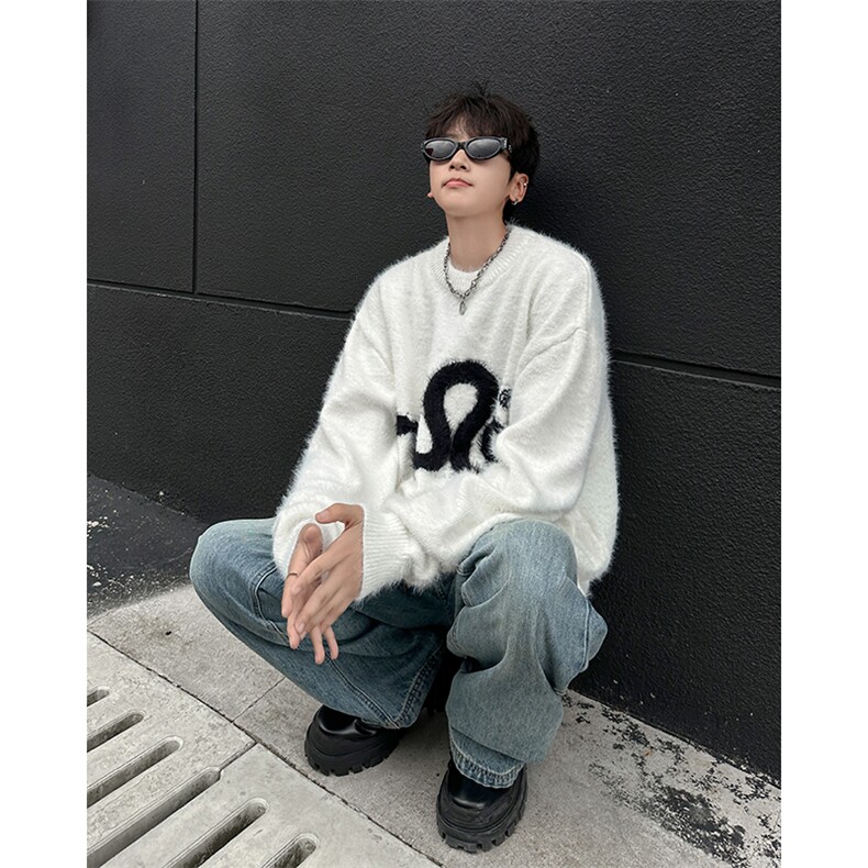B354P52秋冬字母宽松毛衣打底衫男装男港风水貂毛打底衫,男装T恤,星座512-6
