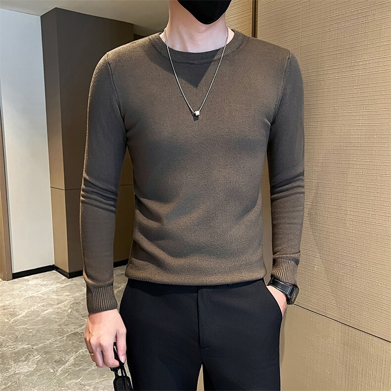 店主风小伙秋冬男纯色圆领套头针织长袖毛衣男士301A-1/M63/P38图片