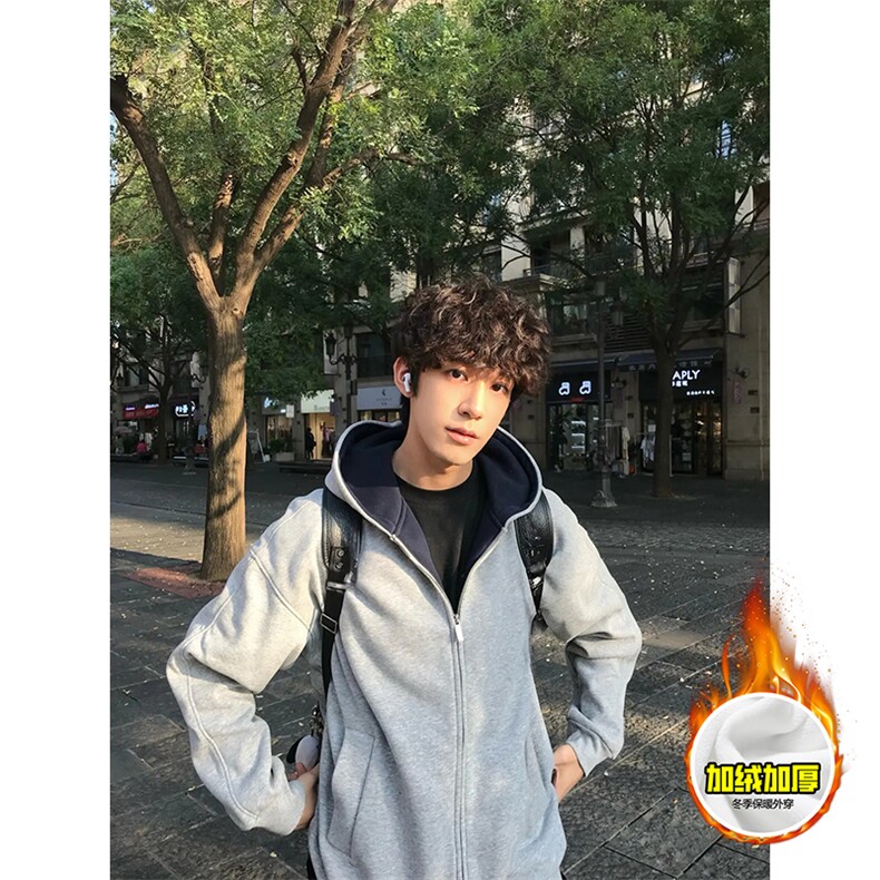 480G重磅加绒硬挺boxy男女秋冬美式高街结构双面连帽卫衣开衫外套，女装短外套，电商A486