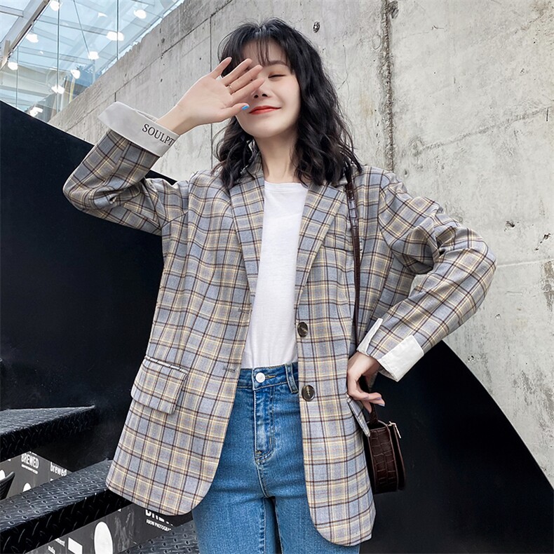 【现货】2021春秋装新款英伦风格子西装166-XZ03P95控158,女装西装,茜茜公主