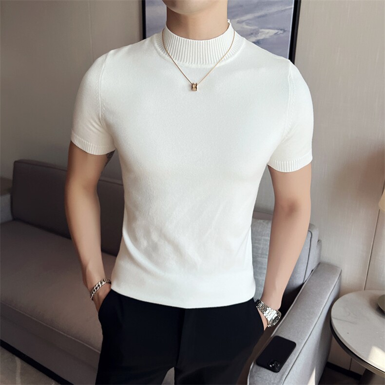 2024春夏款纯色修身半高领短袖针织毛衣打底衫男M03-p45M-4XL,男装针织衫/毛衣,电商D303