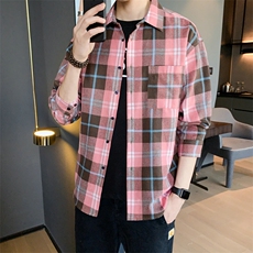 男士春秋格子衬衫长袖休闲潮流衬衣外套男上衣服DF10T，男装衬衫，电商A102