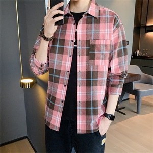 男士春秋格子衬衫长袖休闲潮流衬衣外套男上衣服DF10T图片