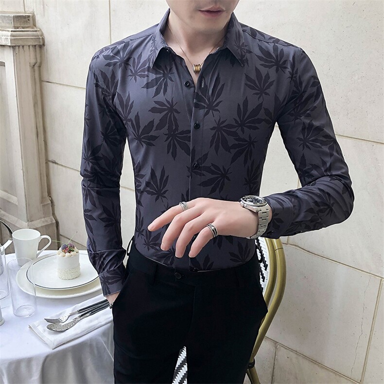 312A-5-289-P55 长袖高级感秋季休闲英伦发型师韩版纯色男士衬衣图片