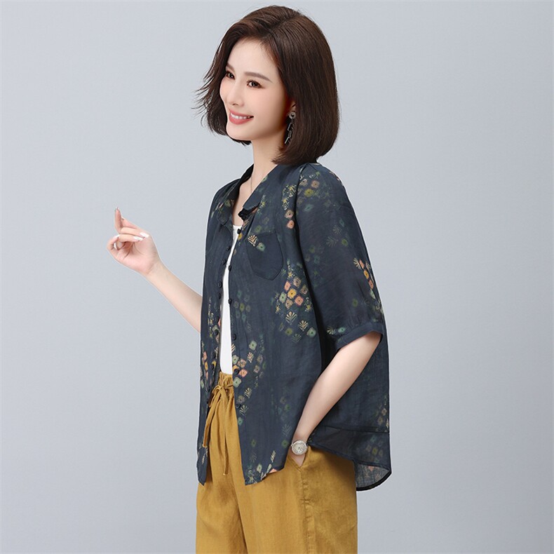 2025夏季纯苎麻刺绣简约气质宽松时尚休闲显瘦舒适上衣,女装衬衫,独衣靓