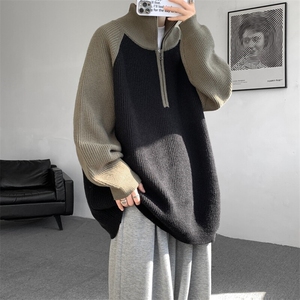 8XL-M撞色半拉链毛衣宽松慵懒风插肩袖大码针织衫外套MY1513/P75图片