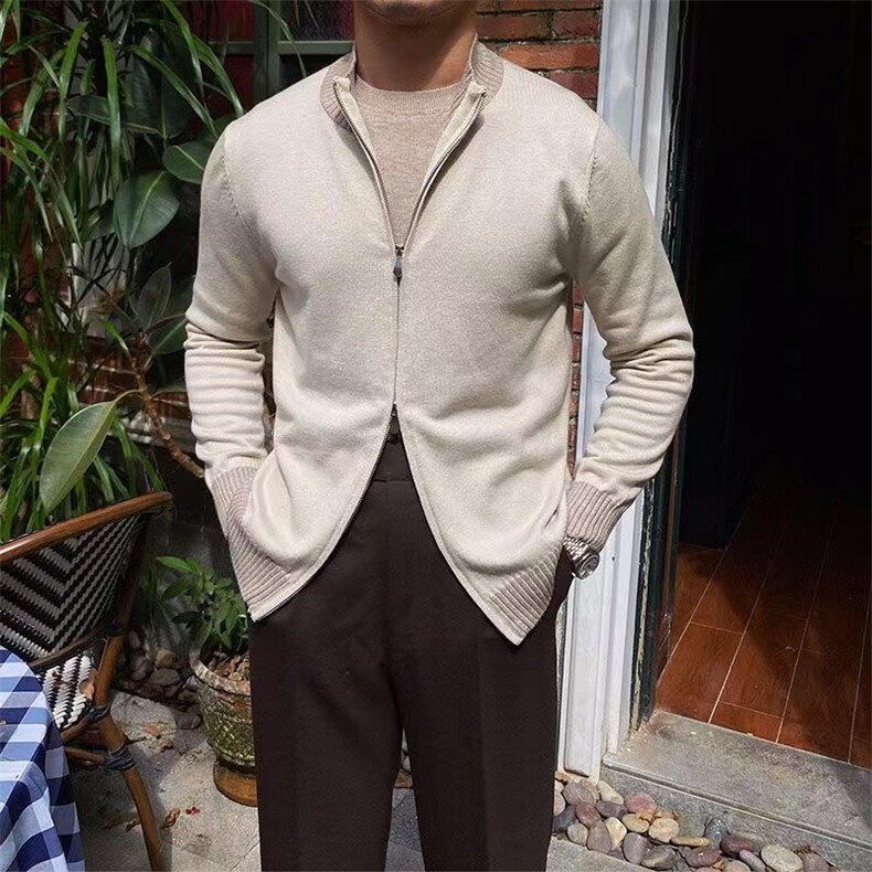 拼色双拉链开衫毛衣上衣男士外套英伦立领针织衫MY8222-P62,男装针织衫/毛衣,星座208-5