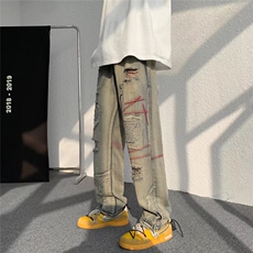 气质长裤时尚潮牌破洞牛仔裤慵懒夏季日系K8076P48，男装牛仔裤，星座1116-2