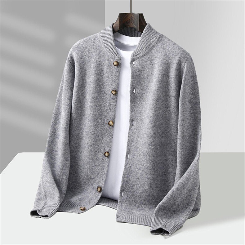 2025年秋季新款百搭半高领棒球领开衫，男装羊毛衫，江杉羊绒