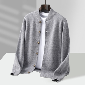 2025年秋季新款百搭半高领棒球领开衫，男装羊毛衫，江杉羊绒