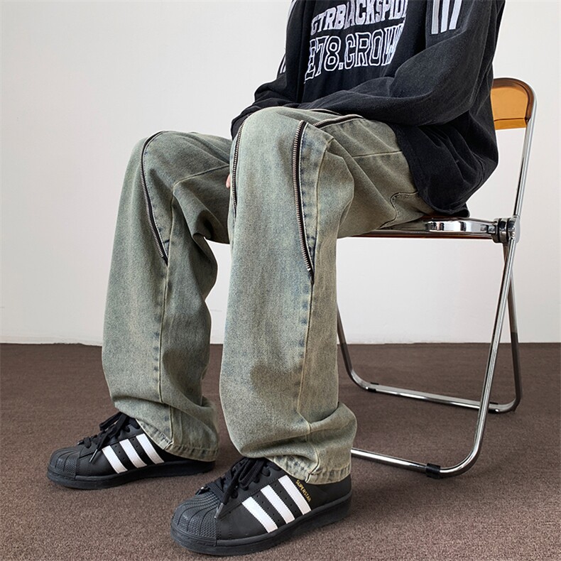 2025新款侧边拉链设计黄泥色宽松牛仔裤A316-1-K1219P60控78,男装牛仔裤,星座906（原电商a316-1）