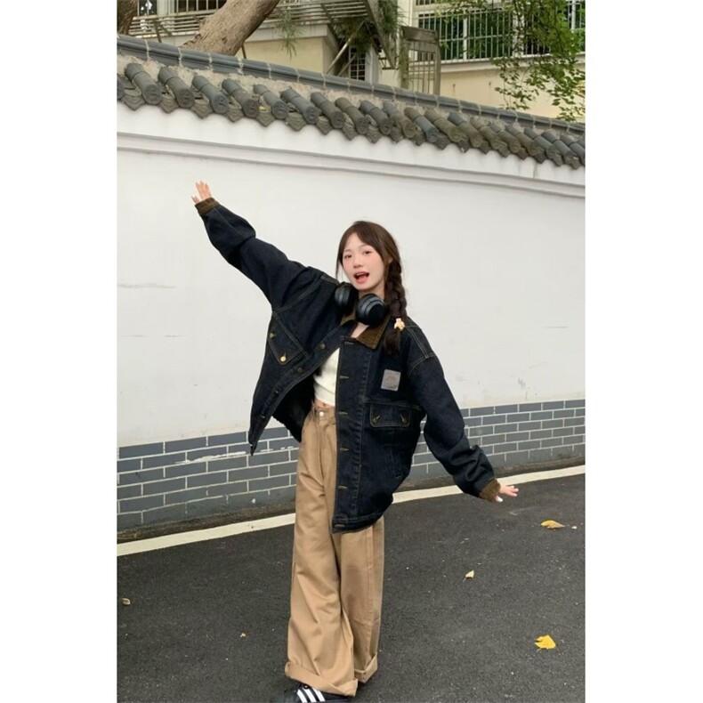 美式复古高街牛仔外套男女春秋季潮牌翻领宽松夹克上衣,男装工装外套,星座410-6（原星座1304-1）