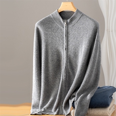 秋季35%山羊绒新款纯色简约男士拉链羊绒开衫男装，男装羊绒开衫，尚品绒