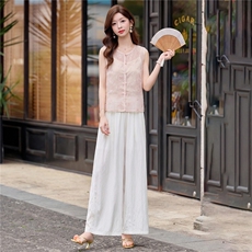 2026年夏季刺绣马甲新中式两件套女，女装套装/套裙，依路服饰