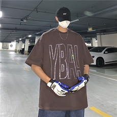 T恤潮流圆领男港风烫钻2026夏季新款短袖时尚B299-X5290-P40-控59，男装T恤，电商A061-1