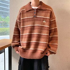 秋冬季新款条纹长袖polo衫男士潮流宽松百搭休闲毛衣外套M257/P60，男装针织衫/毛衣，星座506