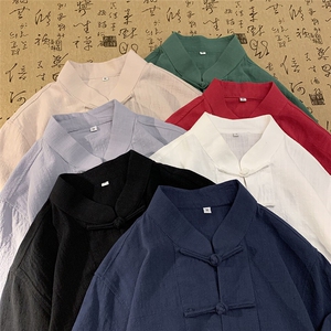 现货主推棉麻衬衫 唐装一字扣短袖T 中 风半袖男上衣CS08-P55图片