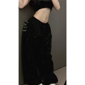 碎闪繁星潮酷暗黑系工装阔腿裤慵懒随性显瘦个性工装裤图片