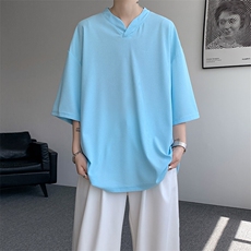 8XL-M短袖t恤男款夏季薄款垂感小V领七分袖加肥加大码DT005特P20，男装T恤，电商B312
