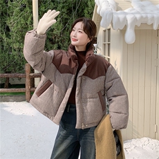 欧货高端拼接撞色羽绒服女冬季2025新款加厚保暖立领白鸭绒短外套，女装羽绒服，琦鑫阁（原依鑫阁）