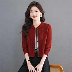 设计感羊毛针织开衫女秋冬季2026新款小个子圆领百搭毛衣外套，女装针织衫/毛衣，艾米