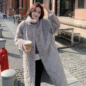 高级感灰色立领羊羔毛外套女冬2025新款加绒加厚皮毛一体皮草大衣图片
