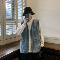牛仔马甲男春季宽松工装坎肩背心港风潮牌百搭无袖夹克MJ119-P50，男装背心/马甲，星座1103-3