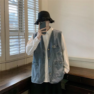 牛仔马甲男春季宽松工装坎肩背心港风潮牌百搭无袖夹克MJ119-P50图片