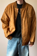 现货鹿皮绒夹克外套宽松休闲绣花棒球服男A351-AJ2595-特批P95，男装夹克，电商A351