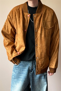 现货鹿皮绒夹克外套宽松休闲绣花棒球服男A351-AJ2595-特批P95图片