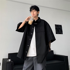小众机能宽松廓形短袖衬衫男痞帅垫肩休闲衬衣男C5002，男装衬衫，星座1116A-1（原606A）