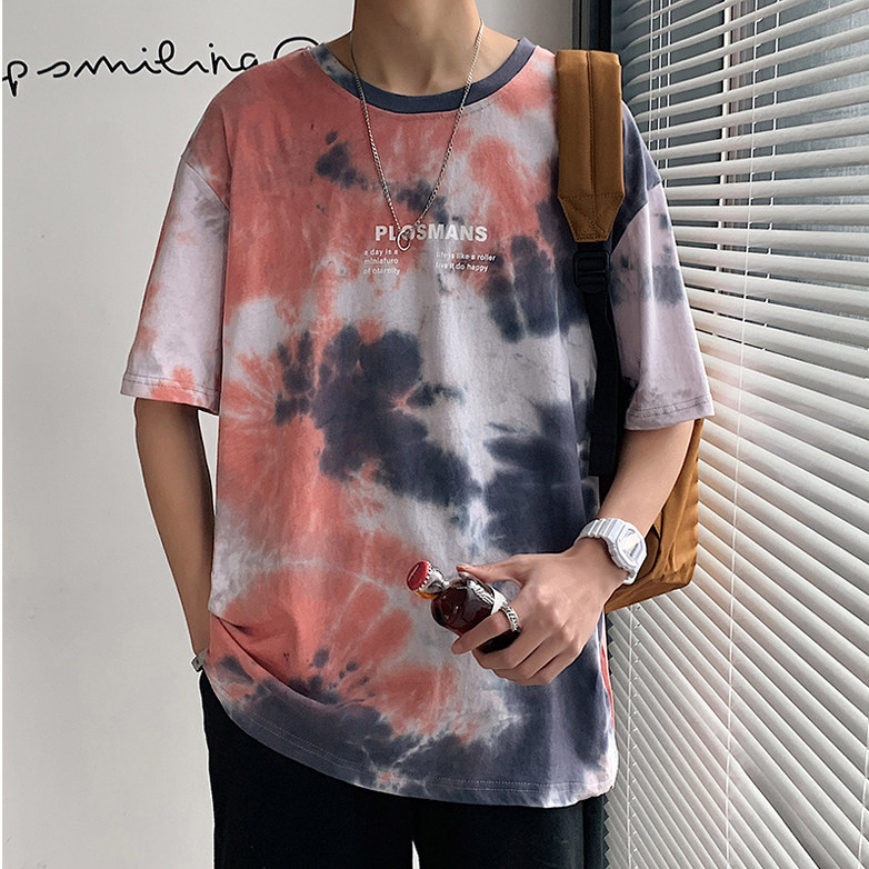 A186文艺男士休闲圆领短袖棉T恤青少年潮男装大码扎染彩色个性潮,男装T恤,星座115A(原星座507）