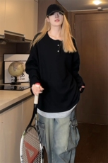 中性港风秋装宽松假两件双层领打底衫男女装秋季长袖T恤S330-P38，男装T恤，电商A233-1