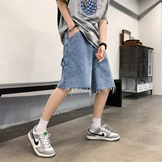 夏季薄款毛边牛仔短裤男潮牌ins港风宽松百搭5分潮流休闲五分裤子，男装牛仔裤，星座410-6（原星座1304-1）
