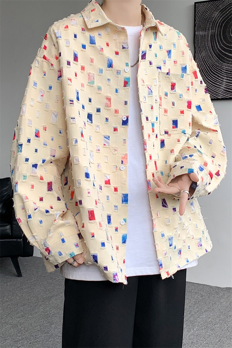 现货秋季特批50新款高品质破洞衬衫抖音品质CS7842-P50控78,男装衬衫,电商A059