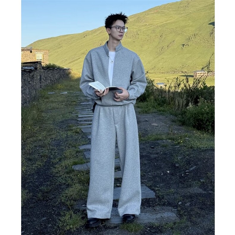 网图假两件层次感重磅立领卫衣套装上衣W202-P60卫裤KK303-P50,男装休闲套装,星座1213