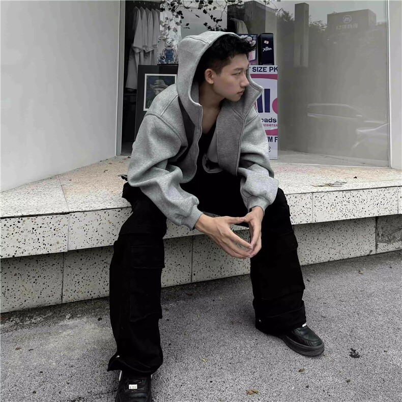 [现货~]高领连帽开衫卫衣春秋款美式潮牌痞帅宽松外套男,男装卫衣,星座613