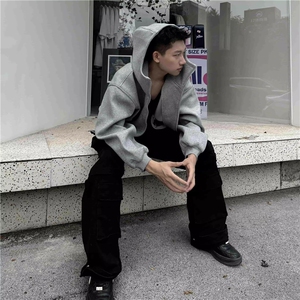 [现货~]高领连帽开衫卫衣春秋款美式潮牌痞帅宽松外套男图片