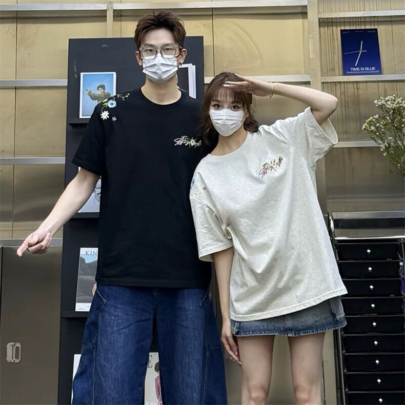 万针全刺绣工艺抖音得物高品质260克重磅纯棉双纱美式高街短袖T恤,男装T恤,电商A486