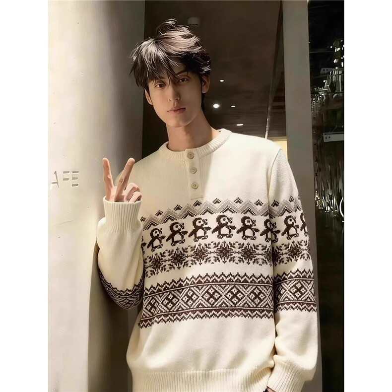 现货cleanfit圣诞企鹅费尔岛花纹毛衣男9584/P65,男装针织衫/毛衣,星座205-3