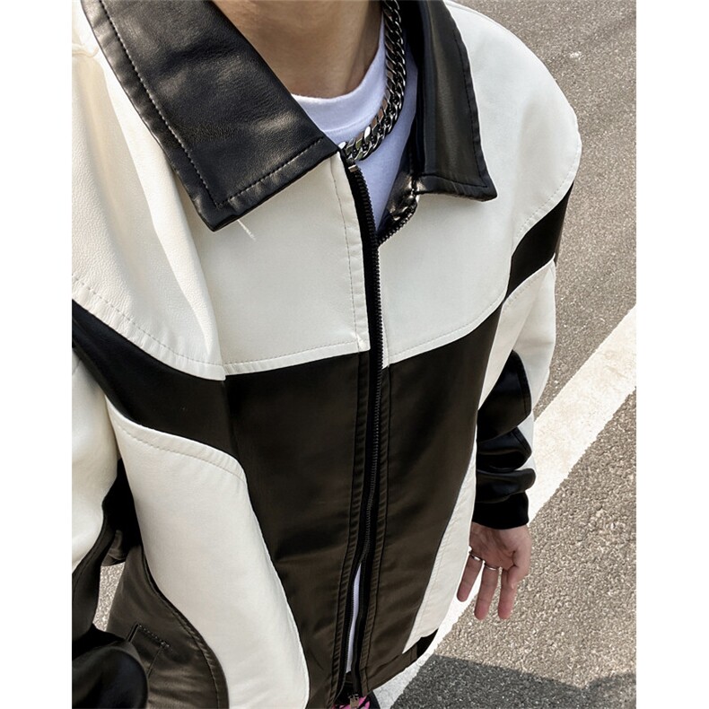 现货新款港风街景自拍风情侣男士PU皮衣皮夹克外套M9914-P88控158,男装夹克,电商A021