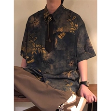 美式潮牌休闲新中式古着感港风印花衬衫领带短袖上衣男CSK5263，男装T恤，星座516A
