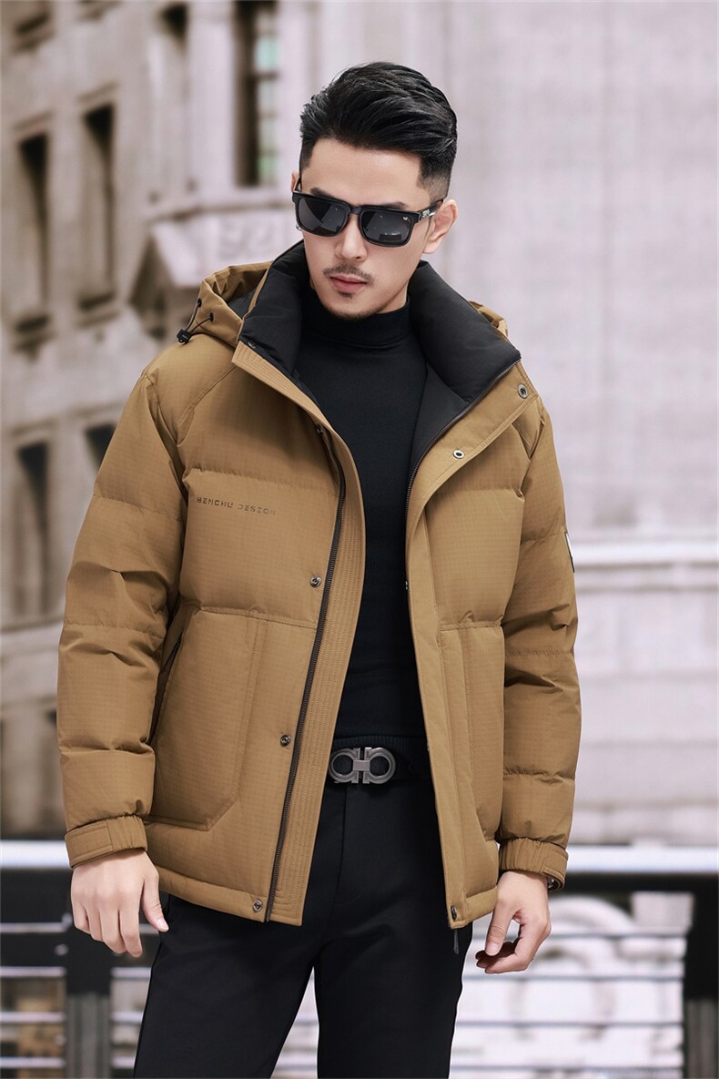 新款新标90绒中年羽绒服外套男士秋冬季连帽时尚休闲羽绒服大衣,男装羽绒服,钱塘723