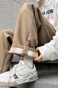 加绒毛呢裤男直筒垂感阔腿特大码胖子休闲裤K906P55控78图片