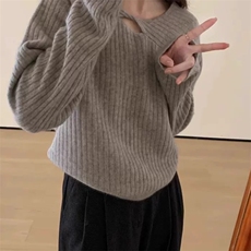 秋季新款纯色针织圆领套头上衣时尚百搭，女装针织衫/毛衣，泰沅羊绒