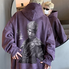 2024美式复古宽松连帽麂皮绒卫衣悟空，男装卫衣，星座301B