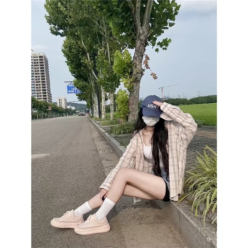 纯棉格子长袖衬衫女宽松早秋新款韩系少女开衫衬衣防晒春夏外套,男装防晒衣,星座506A